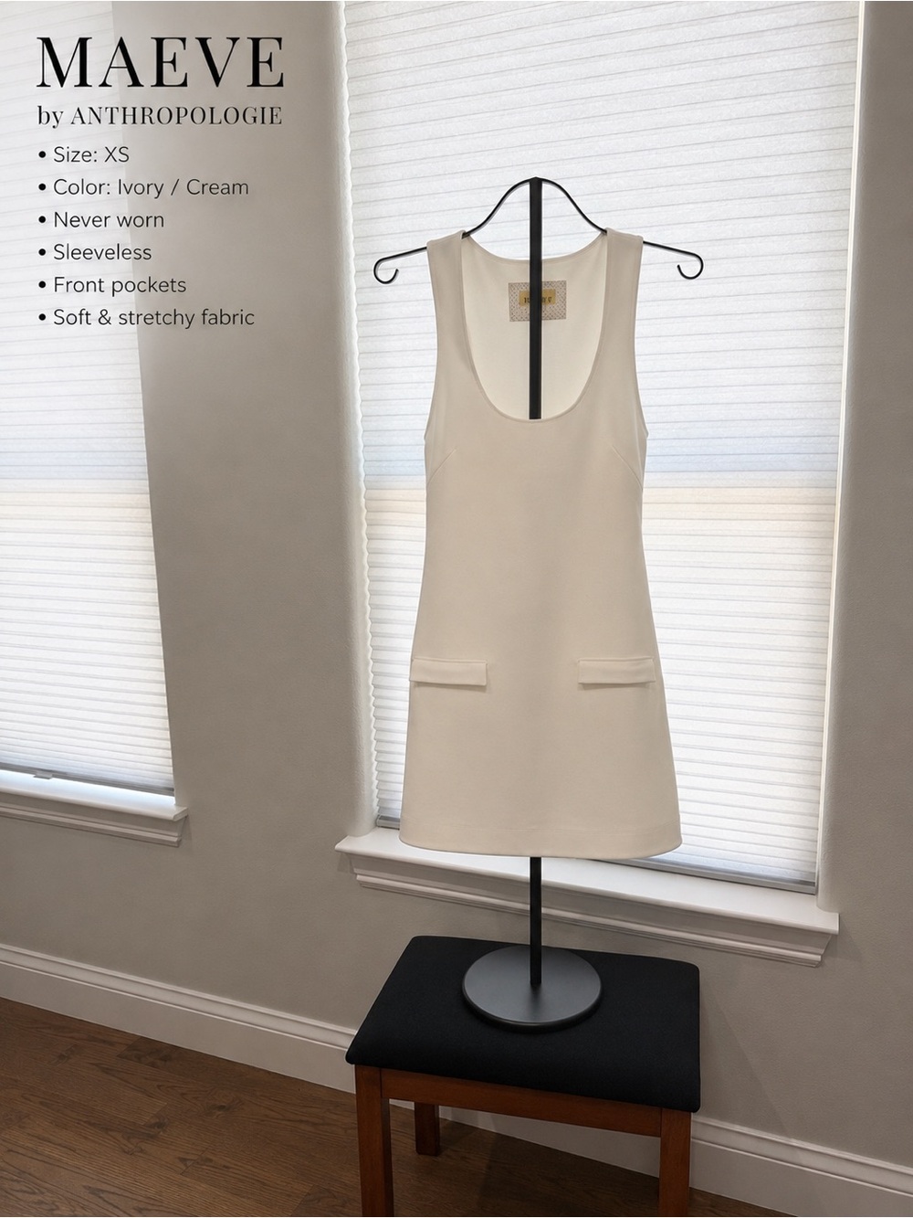 Maeve Cream Sleeveless Shift Dress with Pocket Flaps